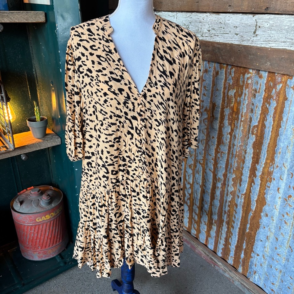 Tinsel Tan and Black Animal Print Tunic/Dress